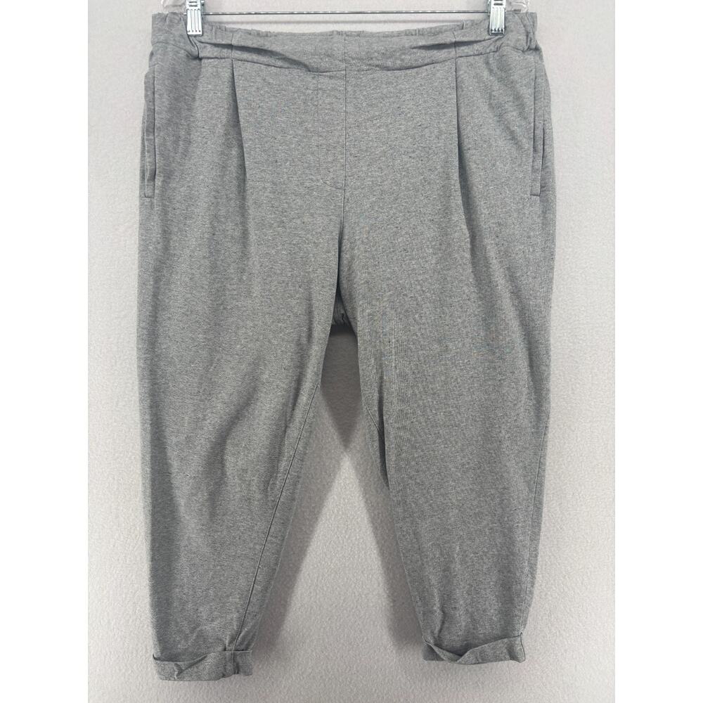 EILEEN FISHER Pants L Stretch Organic Cotton Pleated Speckled Cropped Cuff Gray
